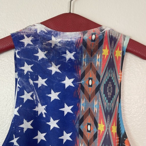 Motive Western Americana Tribal Aztec 4th Of July Cropped Sleeveless Top Small - Picture 9 of 12